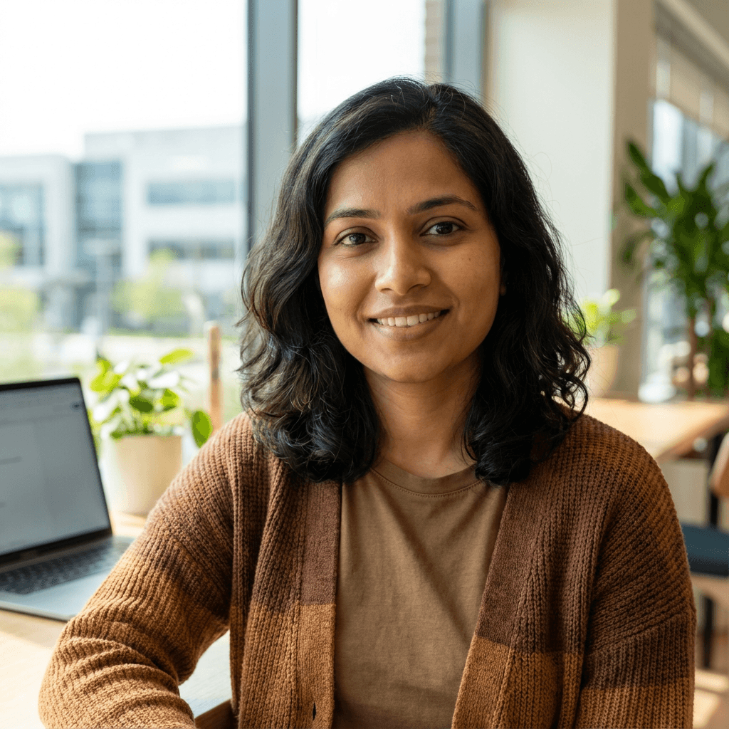Priya Patel, a host, smiling at a baby shower in North York