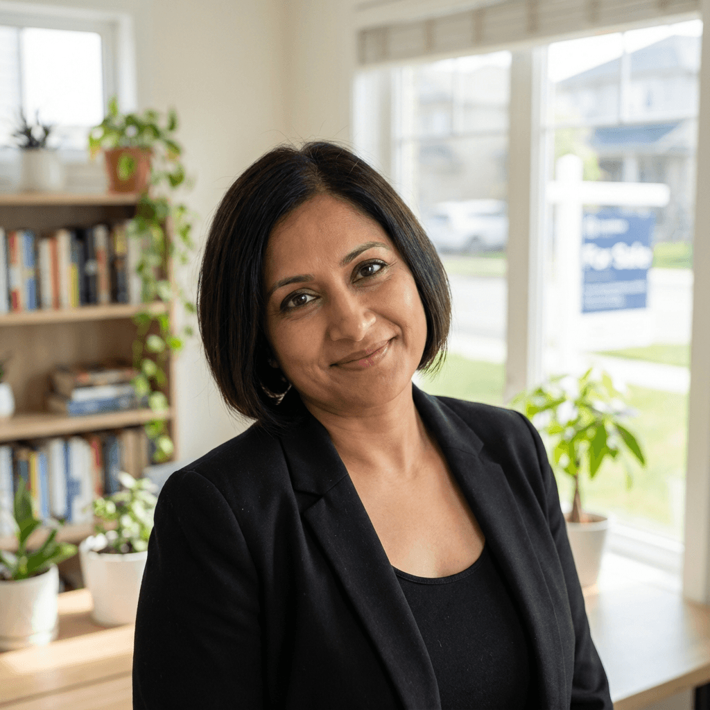 Sarah Mitchell, a wedding planner, smiling in a modern event space